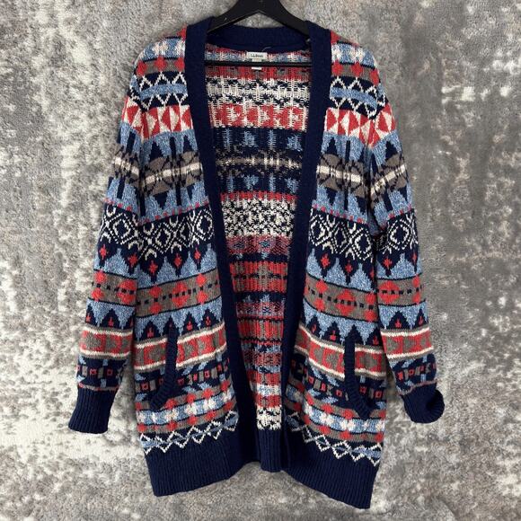 L.L. Bean Sweaters - LL Bean Petite Size LP Boho Open Front Cardigan Sweater Colorful Chunky Knit
